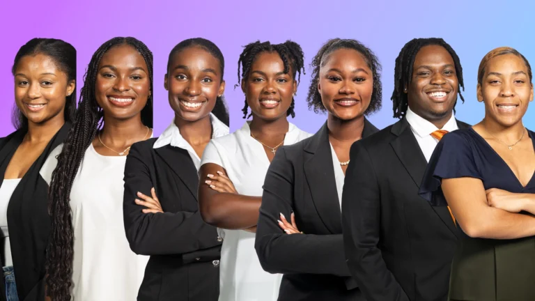 From left: SJGC students Taylor Adams, Tai Johnson, Naji Rutherford, Kennedy Richardson, Hannah Kirby, Ernest Walker and Bianca Holsey have been named members of the 2024-2025 Cohort for the Disney Storytellers Fund. Returning members from the 2023-2024 cohort includeSydney Bellamy, Germanie Bozeman, Kayla Delcham, Jalynn McDuffey and Auriel Patton.