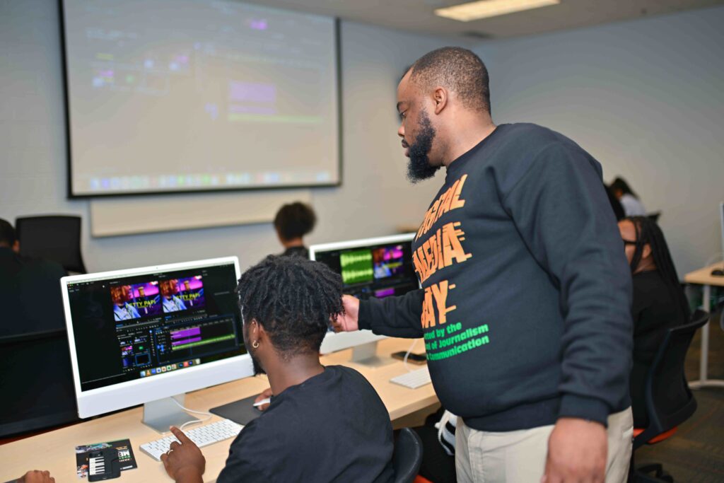 Ward teaches students how to create visualizers to accompany their audio during the inaugural Digital Media Day at FAMU SJGC during the spring 2025 semester.