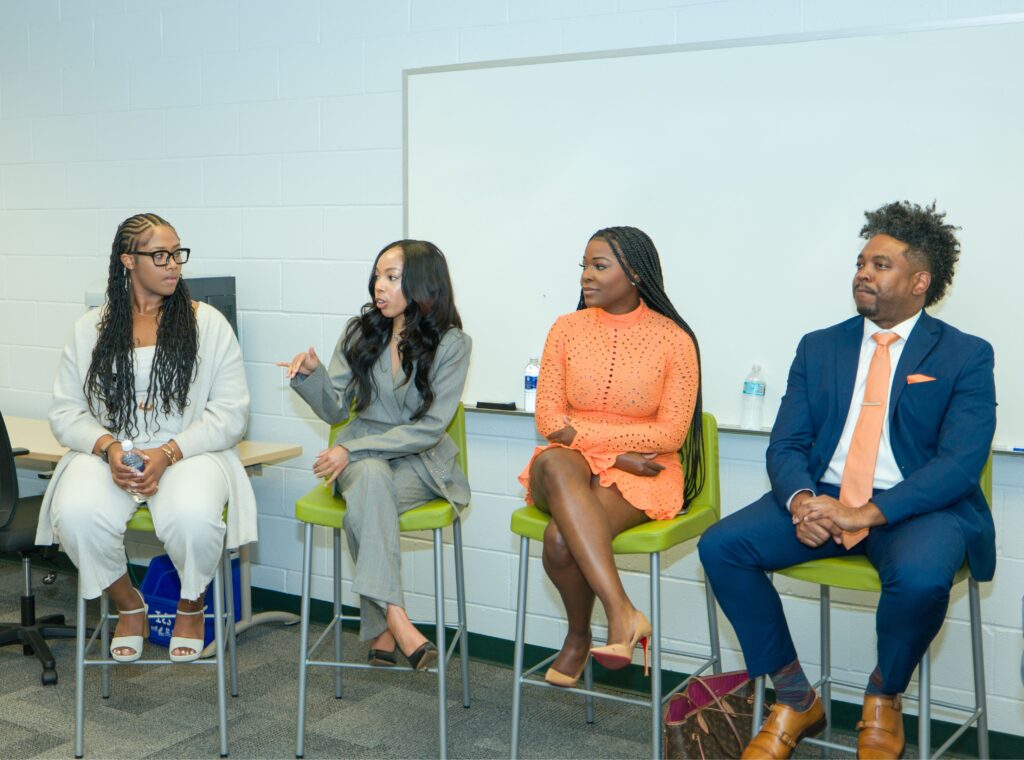 Gilmore makes it a priority to return to SJGC to inform and inspire students about careers at P&G and beyond, including speaking during the annual Grads Are Back event about pathways to success. Photos: Justyn Thomas