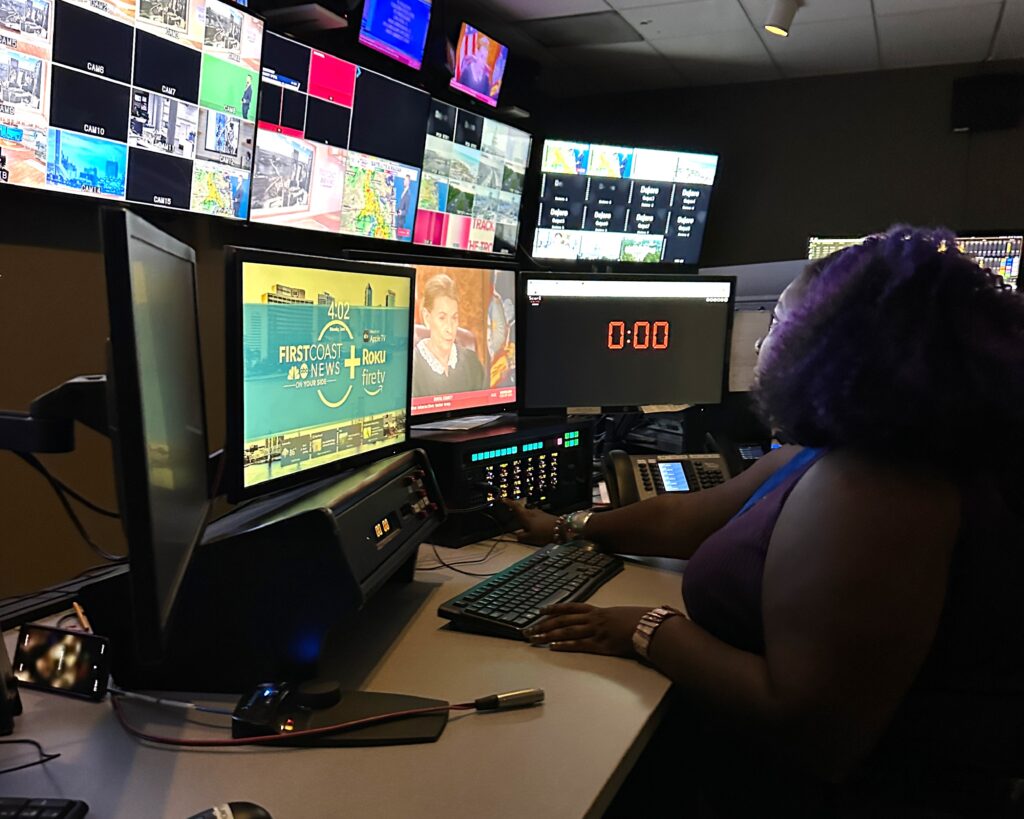 Trinity Talton works in the production bay at First Coast News as part of TEGNA’s Producer-in-Residence Program, which develops the next generation of newsroom leaders behind-the-scenes. 